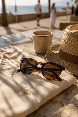 Tortoiseshell Sunglasses on Sunlit Café Table