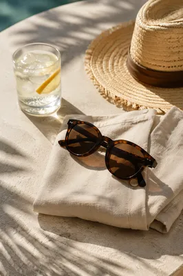 Tortoiseshell Sunglasses on Coastal Summer Table