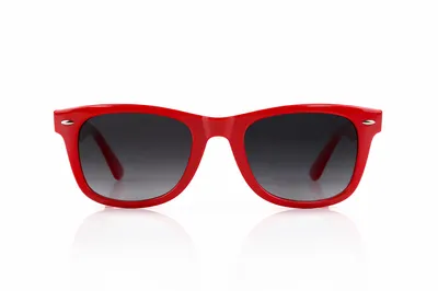 Glossy Red Wayfarer Sunglasses on White