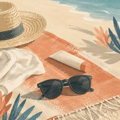 Summer Sunglasses Flat Lay on Beach Towel