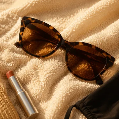 Tortoiseshell Sunglasses on Ivory Beach Towel