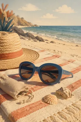 Oversized Sunglasses on Beach Towel