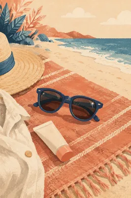 Summer Sunglasses on Beach Towel Flat Lay