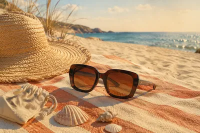 Chic Sunglasses on Beach Towel