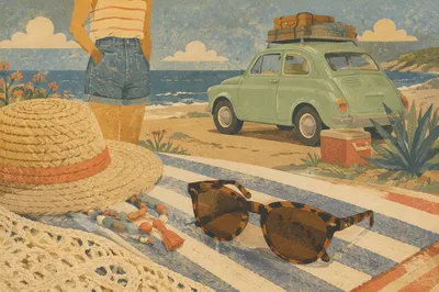 Coastal Summer Sunglasses and Beach Towel Scene