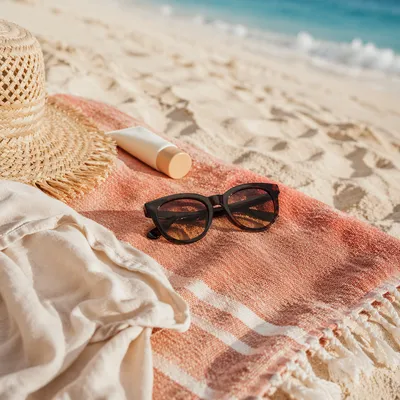 Sunglasses on Beach Towel Summer Flat Lay