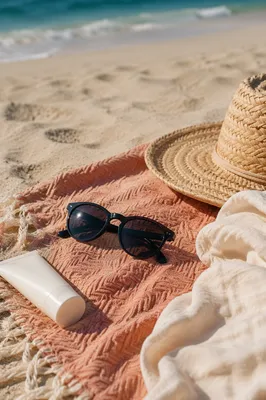 Sunglasses on Beach Towel Summer Flat Lay