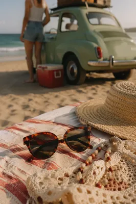 Summer Beach Towel Sunglasses Still Life