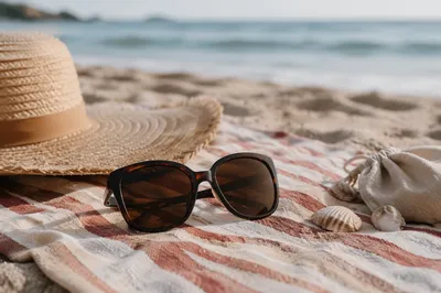 Oversized Sunglasses on Beach Towel