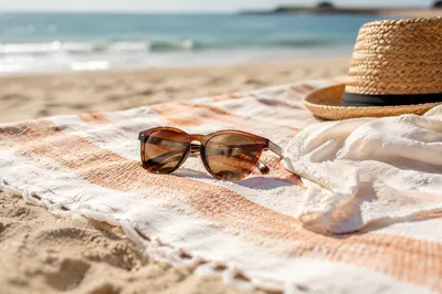 Chic Sunglasses on Beach Towel