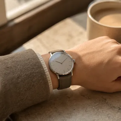 Elegant Wristwatch Close-Up on Cafe Table