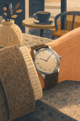 Elegant Wristwatch Detail on Café Table