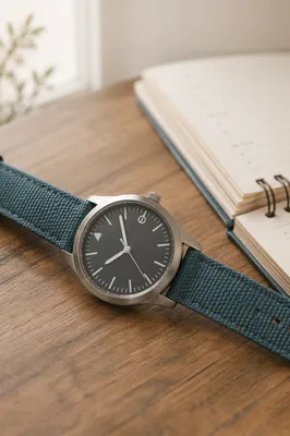 Close-Up Wristwatch on Wooden Desk