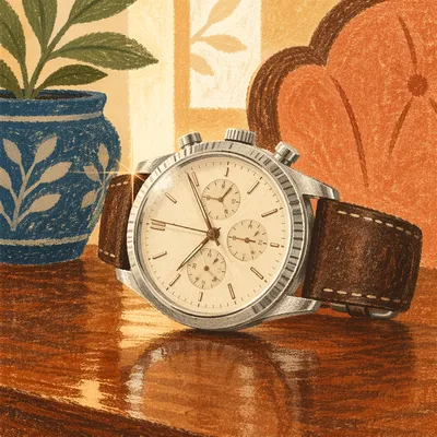 Luxury Wristwatch on Glossy Wooden Table
