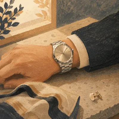 Luxury Wristwatch Close-Up on Elegant Vanity