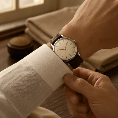 Luxury Wristwatch with Cream Cuff Detail