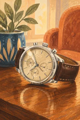 Luxury Wristwatch on Glossy Wooden Table