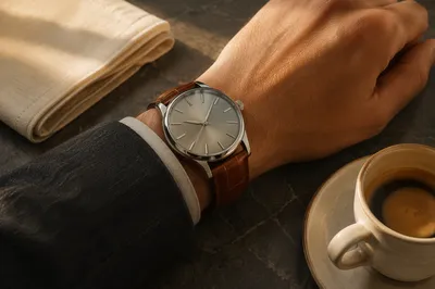 Luxury Wristwatch Close-Up in Warm Light