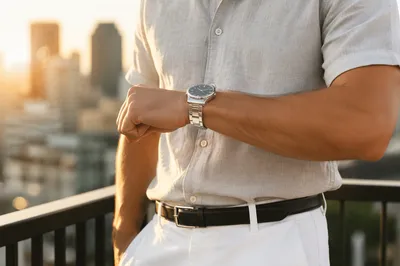 Luxury Wristwatch Close-Up at Golden Hour