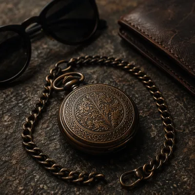 Vintage Pocket Watch Accessories Flat Lay