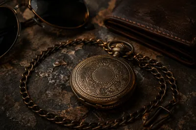 Vintage Pocket Watch Accessories Flat Lay