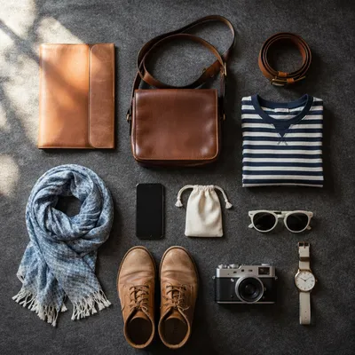 Curated Travel Accessories Flat Lay Arrangement