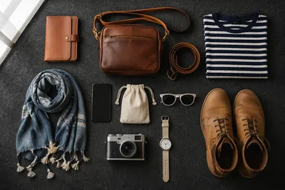 Travel Fashion Accessories Flat Lay Editorial