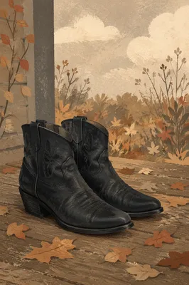 Black Leather Ankle Boots in Autumn Still Life