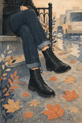 Black Leather Ankle Boots in Autumn