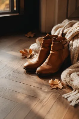 Cognac Leather Ankle Boots Autumn Still Life