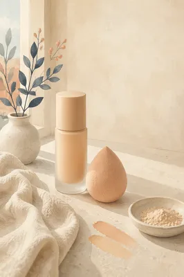 Elegant Beauty Blender and Foundation Flat Lay