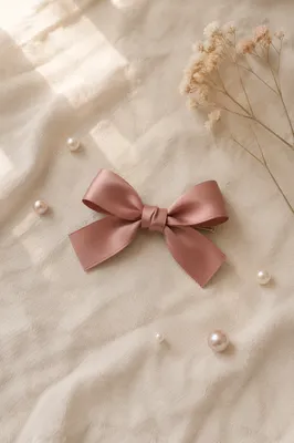 Dusty Rose Bow Hair Clip Flat Lay