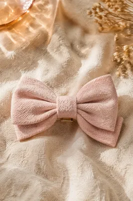 Dusty Rose Bow Hair Clip on Linen