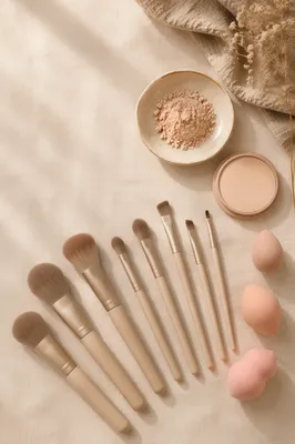 Organized Makeup Brush Flat Lay on Linen