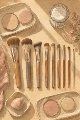 Organized Makeup Brush Set Flat Lay