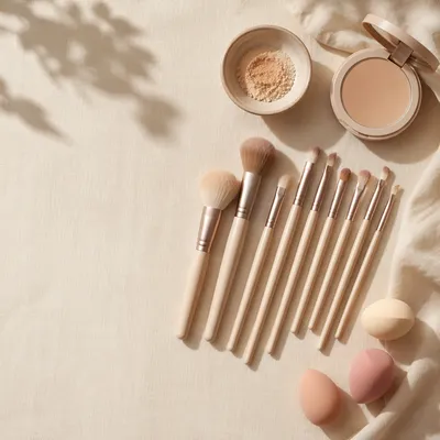 Organized Makeup Brush Set Flat Lay