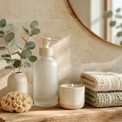Spa Bathroom Shelf with Candle and Lotion