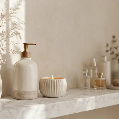 Minimal Candle and Lotion Bathroom Shelf