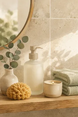 Spa Bathroom Shelf with Candle and Lotion