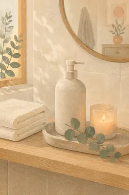 Calm Bathroom Shelf Candle and Lotion