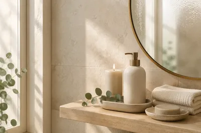 Minimalist Candle and Lotion Bathroom Shelf