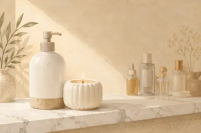 Minimal Candle and Lotion Bathroom Shelf