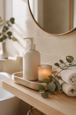 Calm Bathroom Shelf with Candle and Lotion
