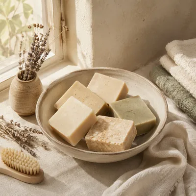 Handmade Natural Soap in Ceramic Bowl