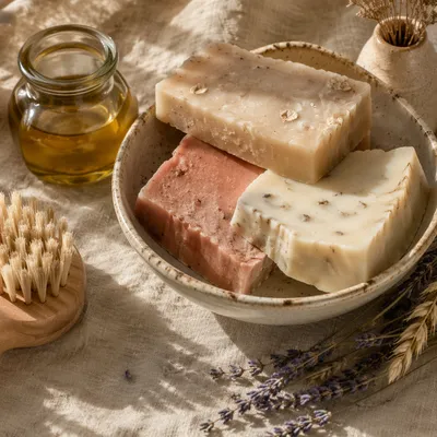 Handmade Soap Bars in Ceramic Bowl