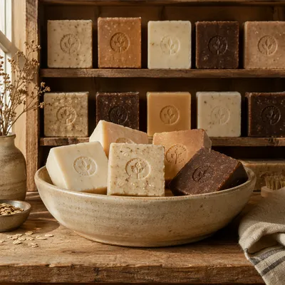 Handmade Natural Soap Bars in Ceramic Bowl