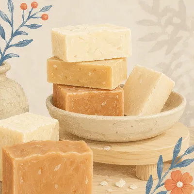 Natural Handmade Soap Bars in Ceramic Bowl