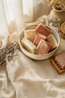Handmade Soap Bars in Ceramic Bowl