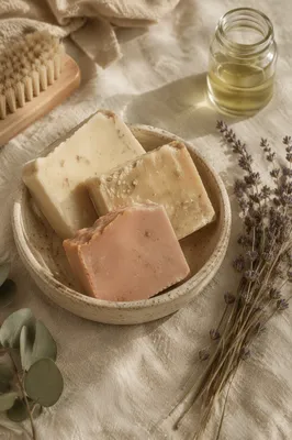 Handmade Soap Bars in Ceramic Bowl