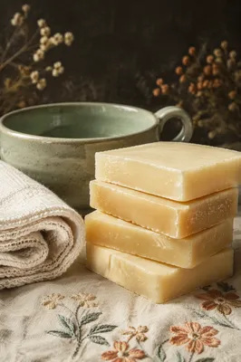 Handmade Natural Soap Bars with Celadon Bowl